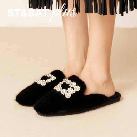 【微醺系列】星期六都市丽人钻扣毛绒穆勒拖SSD4114160 商品图3