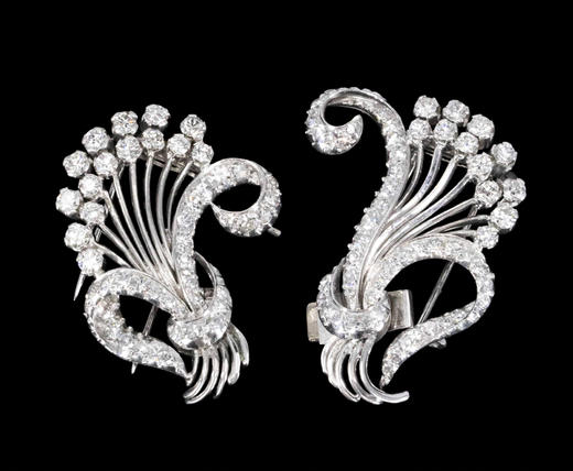 独角鹿西洋古董1950年代法国珠宝工匠Louis Sainson签名出品18K白金镶嵌钻石花束造型双夹式胸针 商品图2