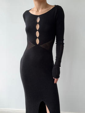 丝所｜S22T006 静海真丝针织前镂空小礼服［ 黑BC ]