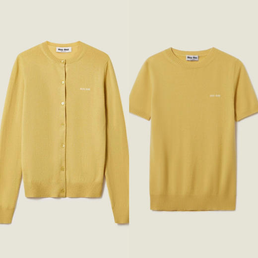 MIU-S  黄色徽标羊绒短袖｜开衫. 商品图0