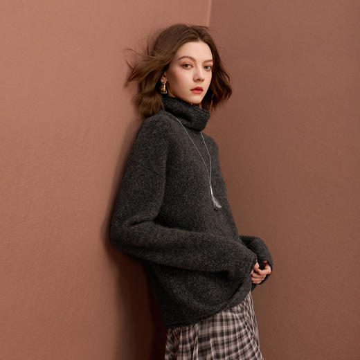 【山羊绒】三彩2025冬季新款宽松高领针织衫长袖套头毛衫慵懒S 商品图2