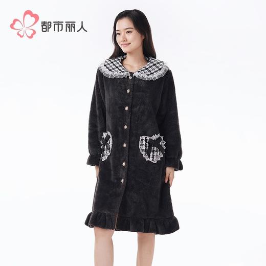 都市丽人女士睡衣女装雪花绒睡衣女士家居服法兰绒单件袍LHH7B6 商品图2
