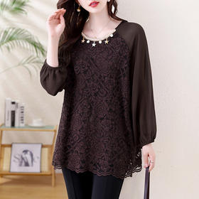 KQL A56N8126洋气拼接蕾丝衫宽松上衣