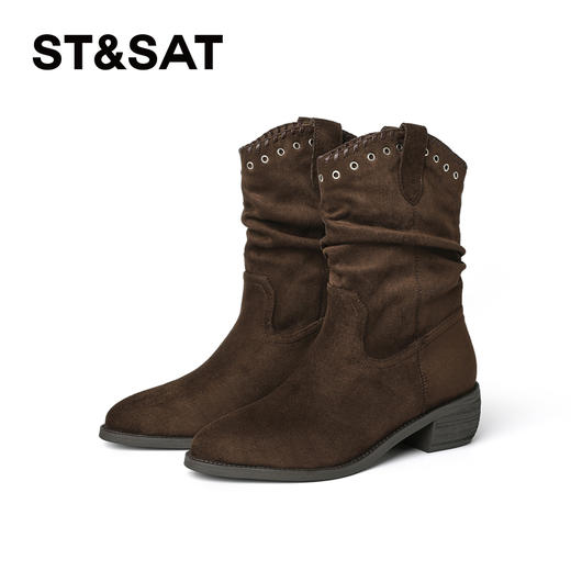 【绒里可选】星期六美拉德西部复古尖头堆堆靴SSD4116E6T 商品图8