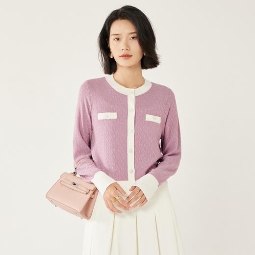 「自」全新升级【铂金会员330/天猫449/差价119】(73641)洛诗琳法式小香风拼接羊毛开衫2025秋季高级感针织外套女 商品图2