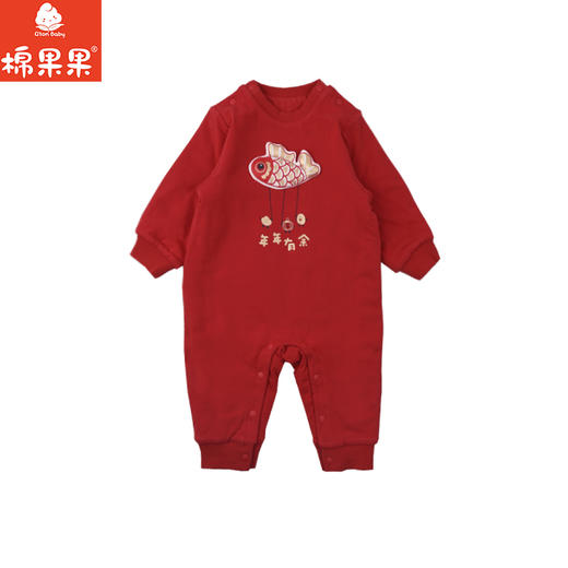 棉果果冬季新品新年款中国红喜庆节日氛围男童女童夹棉爬衣中国风夹棉连体衣M502727825782 商品图1