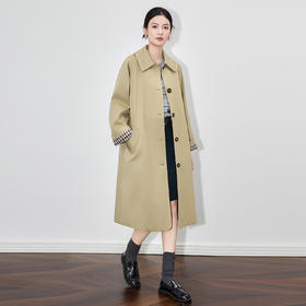 「高货wl」全新升级【铂金会员422/天猫569/差价147】(70311)洛诗琳复古英伦格纹拼接风衣2025秋季宽松中长款翻领外套