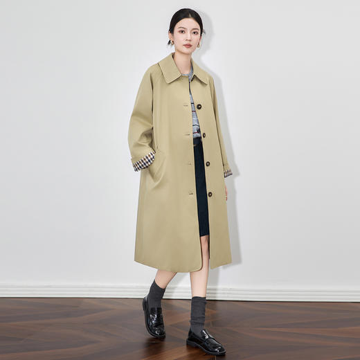 「高货wl」全新升级【铂金会员422/天猫569/差价147】(70311)洛诗琳复古英伦格纹拼接风衣2025秋季宽松中长款翻领外套 商品图0