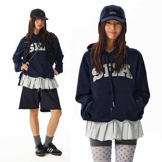 CryingCenter SEA堆叠感百褶假两件 加绒卫衣 哭喊中心 商品图0