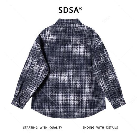SDSA男士秋冬新款痞帅男装韩版休闲扎染格子纽扣翻领长袖衬衫百搭 商品图4