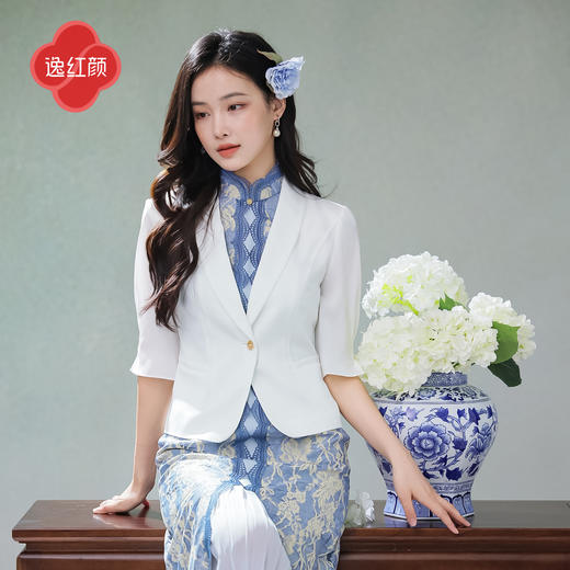 逸红颜蘅芷2025秋新款唯美浪漫宫廷复古蕾丝压褶改良鱼尾旗袍裙女 商品图2