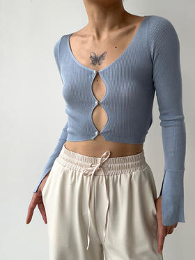 丝所｜S22T004 静海真丝针织镂空短开衫［ 蓝AC / 棕BC / 紫CC / 黑DC ]