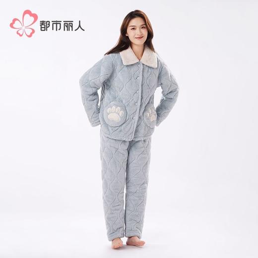 都市丽人睡衣长毛绒夹棉女士家居服长袖长裤加厚夹棉套装LHH0C2 商品图2