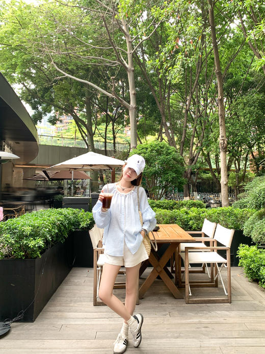 <曾小咸推>现货秒杀！韩系温柔风浅蓝色圆领宽松长袖衬衫 日常189.99 立减110 秒杀79.99！ 商品图7