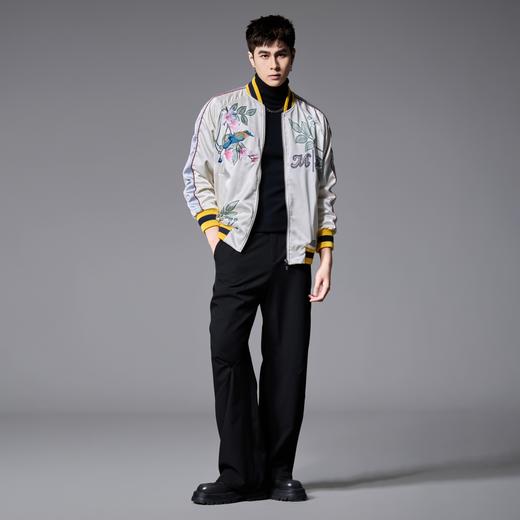 PINLI品立春季新品重工刺绣烫钻棒球服男士潮牌宽松夹克外套B252104055 商品图4