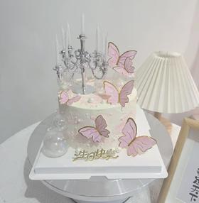 烛台粉蝴蝶-生日蛋糕