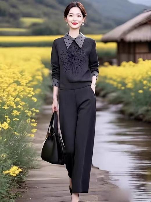 时尚洋气运动翻领卫衣卫裤休闲两件套秋季 商品图2