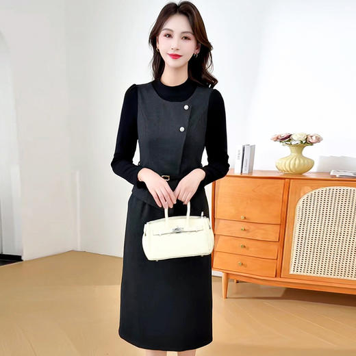 时尚优雅假两件连衣裙，韩版修身中长款女士裙子QYM-XYKL-SDB21 商品图3