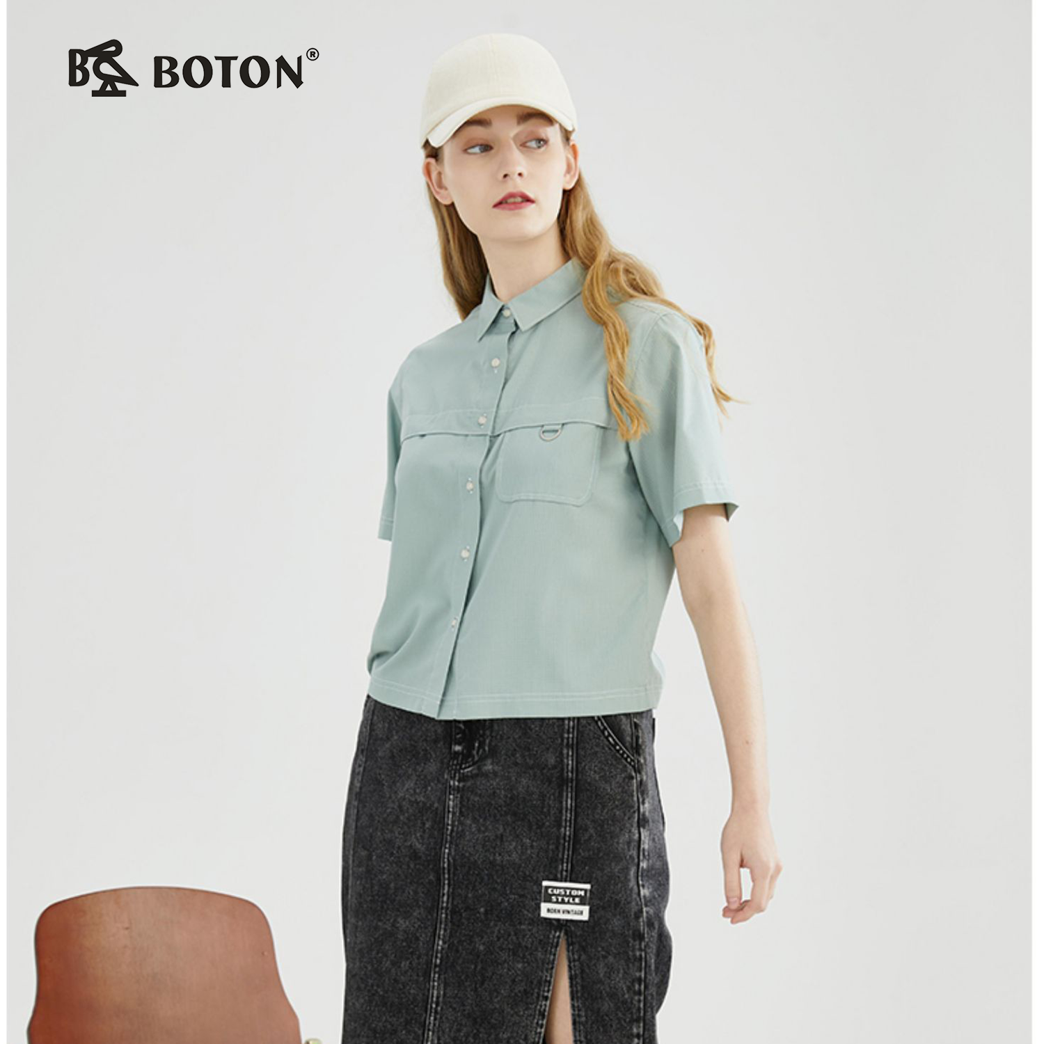 【抑菌抗皱】波顿春夏女士不对称户外运动休闲高端短袖衬衫LS978223