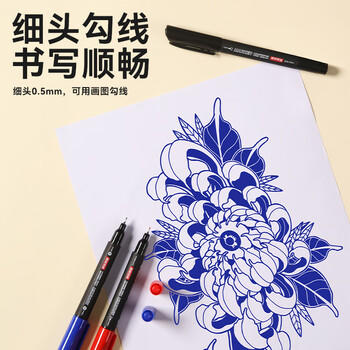 京东京造 小双头记号笔大容量pro升级款 物流快递办公速干防水油性笔签字笔美术学生勾线笔马克笔 蓝色12支 商品图2