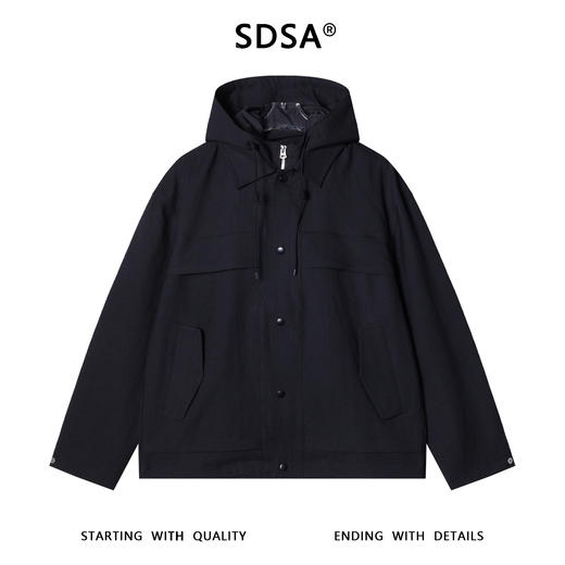 89611SDSA秋冬新款痞帅男装美式纯色翻领连帽假两件夹克外套百搭宽松 商品图1