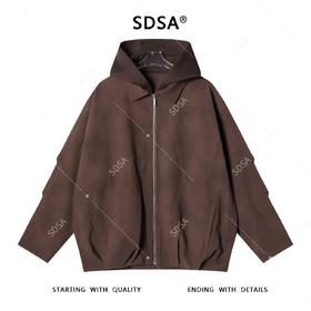 258210SDSA秋冬新款痞帅男装扎染褶皱拼接翻领连帽假两件夹克外套百搭