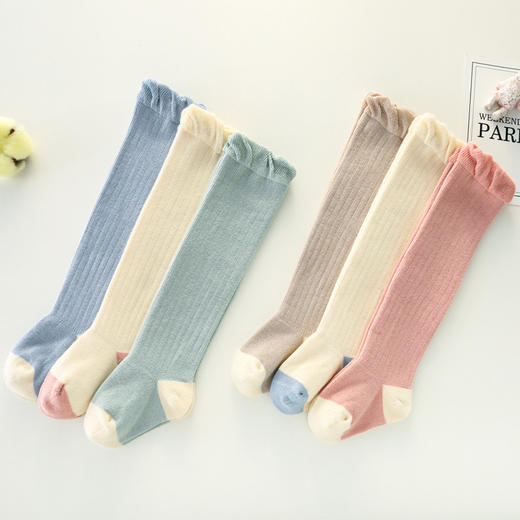 【3双装】秋冬精梳棉婴儿袜子长筒过膝无骨宝宝袜子新生儿松口保暖儿童袜子 商品图3