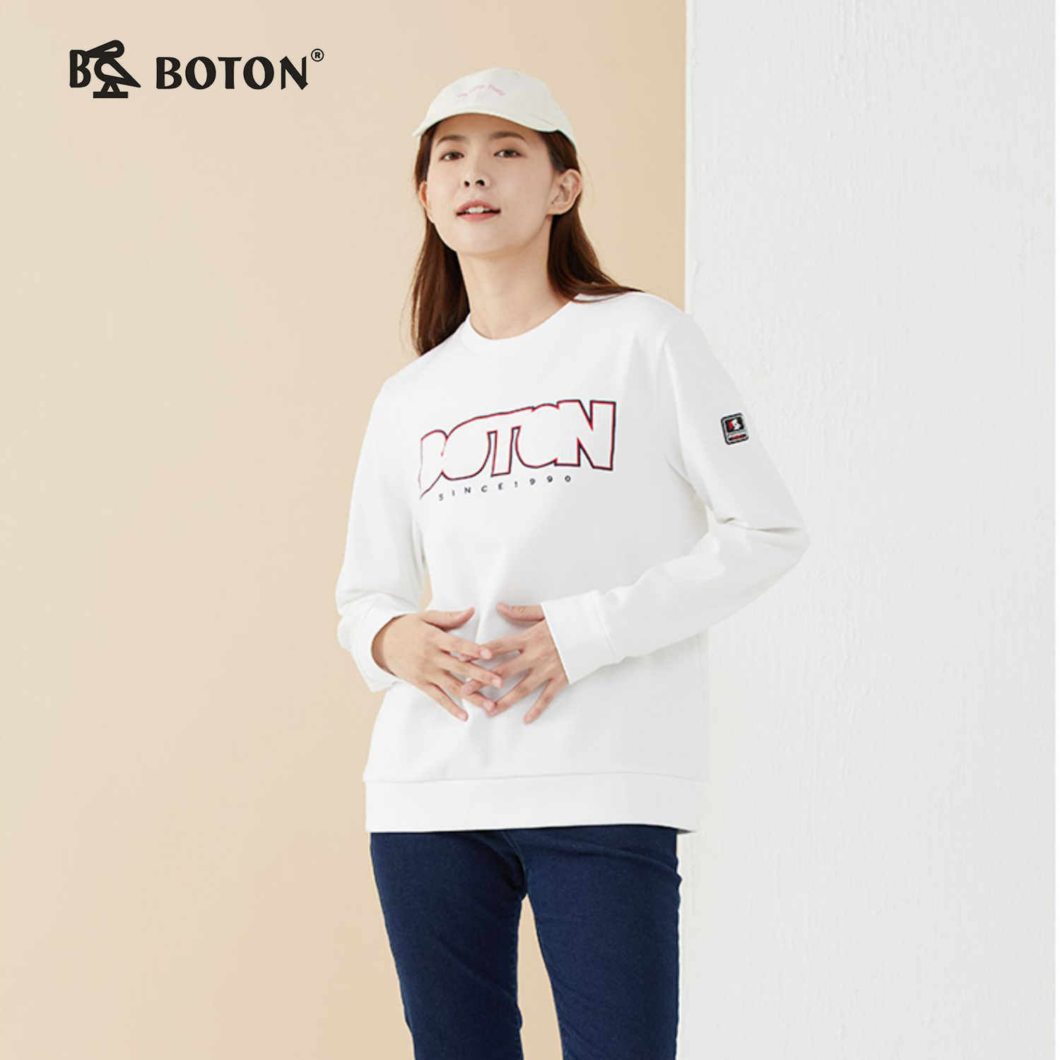 波顿春秋高端女士圆领绣花针织卫衣休闲百搭厚实挺括LT280123