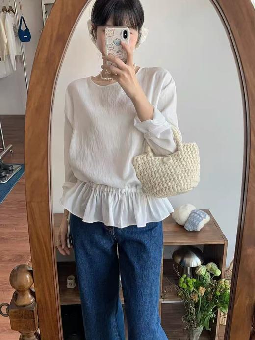 天猫同步【82.9%莱赛尔天丝】拉夏贝尔/La Chapelle圆领花边系带拼接下摆长袖衬衫女宽松甜美小众设计感衬衣 商品图10