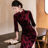 SC22220红色丝绒国风新中式秋季长袖旗袍2025新款年轻款女复古收腰秋冬装 商品缩略图4