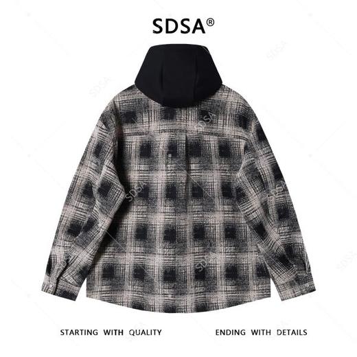 SDSA秋冬新款痞帅男装韩版撞色格纹拼接抽绳连帽衬衫百搭时尚外套 商品图4