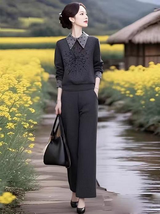 时尚洋气运动翻领卫衣卫裤休闲两件套秋季 商品图0