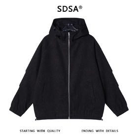 SDSA秋冬新款痞帅男装韩版松紧拼接拉链立领连帽卫衣百搭宽松外套