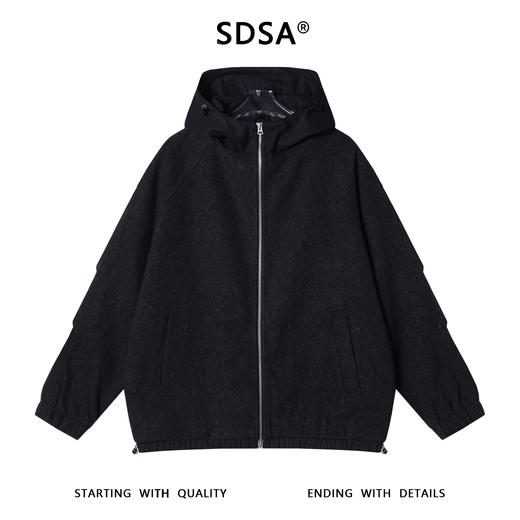 SDSA秋冬新款痞帅男装韩版松紧拼接拉链立领连帽卫衣百搭宽松外套 商品图0