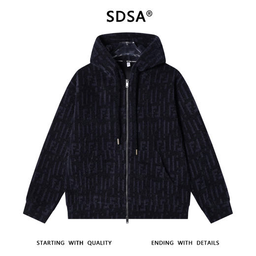 WT239SDSA秋冬新款痞帅男装潮牌抽象撞色绒毛拉链连帽卫衣百搭开衫外套 商品图0