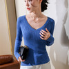 I5D2689-CS针织打底衫女2025新款女装显瘦V领麻花肌理长袖毛衣收腰内搭上衣 商品缩略图1