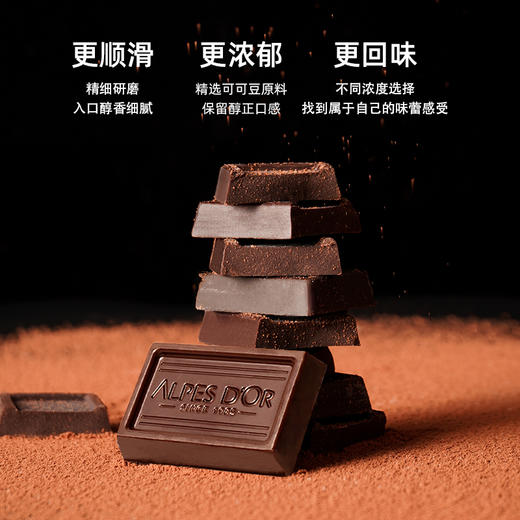 【中欧班列精选】瑞士爱普诗巧克力 原装进口Alpes d'Or爱普诗98%的高膳食纤维黑巧袋装252g/袋 商品图9