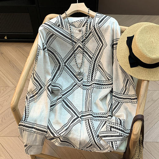 C070-29112025个性浪漫感/随机绳草纹图腾重磅天丝百搭廓形外套式衬衫女 商品图3