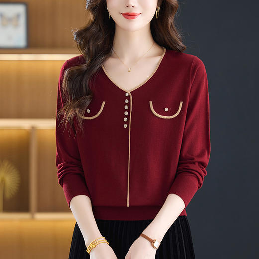 YM-221桃心领羊毛打底衫女冬季薄款气质轻奢小衫2025新款妈妈毛衣高级感 商品图1