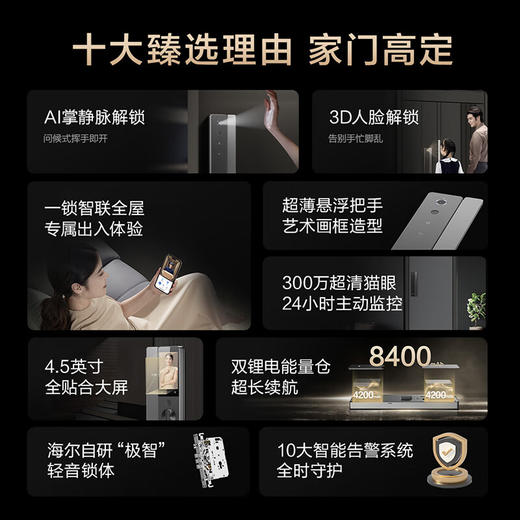 海尔（Haier）掌静脉人脸识别智能门锁可视猫眼密码锁指纹锁电子锁Q600 商品图3