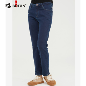 波顿女士直筒牛仔裤女秋深蓝色火山岩储热保暖显高显瘦休闲百搭长裤子LE262321