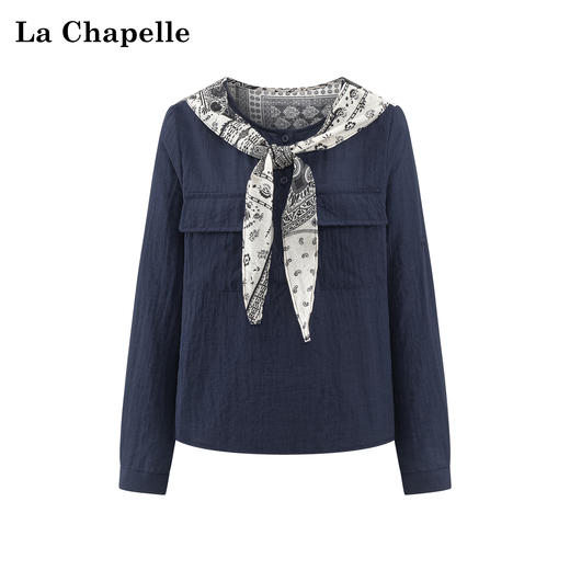 会员福利【又韩又老钱】拉夏贝尔/La Chapelle韩版宽松显瘦披肩长袖圆领假两件衬衫女上衣2025秋季新款 商品图2
