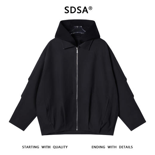 258210SDSA秋冬新款痞帅男装扎染褶皱拼接翻领连帽假两件夹克外套百搭 商品图1