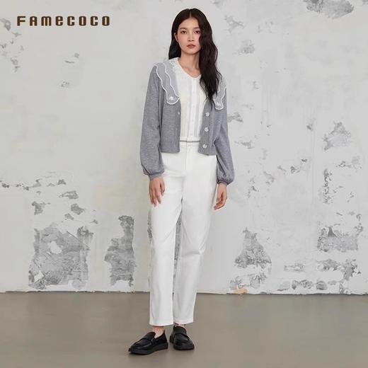 Famecoco范可儿时尚百搭棉质织带刺绣直筒休闲长裤FAB6GA016 商品图2