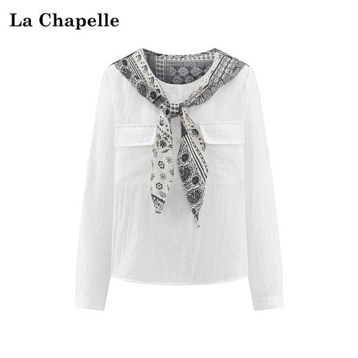 会员福利【又韩又老钱】拉夏贝尔/La Chapelle韩版宽松显瘦披肩长袖圆领假两件衬衫女上衣2025秋季新款 商品图1