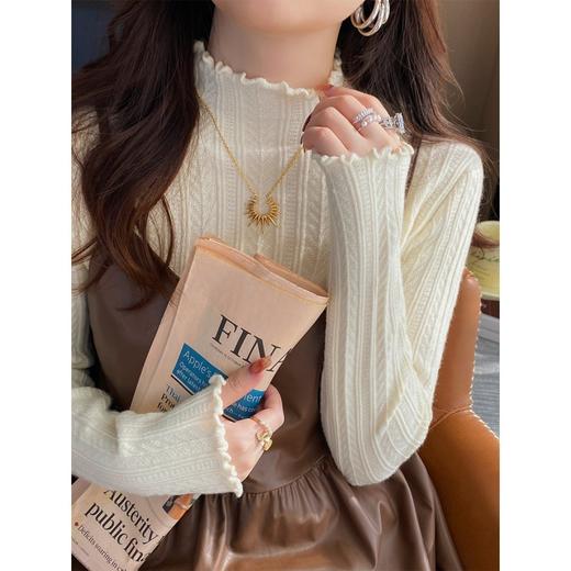 「KANING日系简约半高领针织打底衫🍂秋冬必备！软糯花边半高领针织衫，穿出优雅天鹅颈✨轻松驾驭内搭美学！」  商品图11