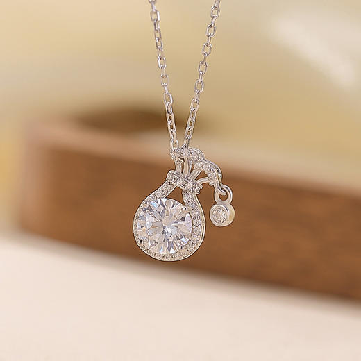 S925纯银镀金锆石小钱袋，切面轻奢高级感O链银吊坠项链套链LJX-364 商品图2