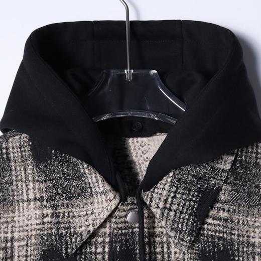 SDSA秋冬新款痞帅男装韩版撞色格纹拼接抽绳连帽衬衫百搭时尚外套 商品图1