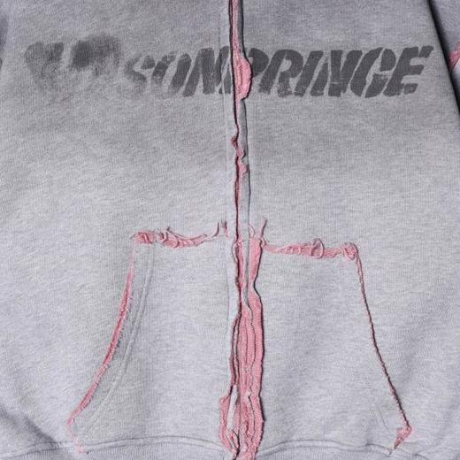 Y002SDSA秋冬新款痞帅男装美式渐变字母印花磨边拉链连帽卫衣百搭宽松 商品图2