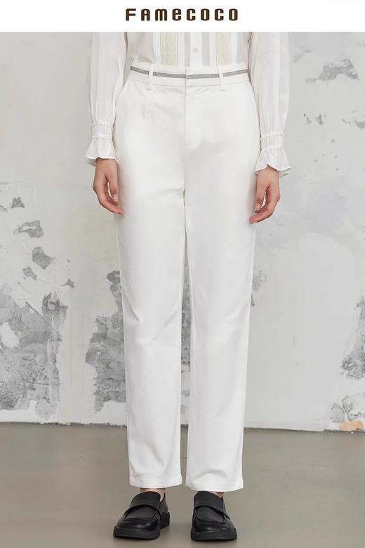 Famecoco范可儿时尚百搭棉质织带刺绣直筒休闲长裤FAB6GA016 商品图5